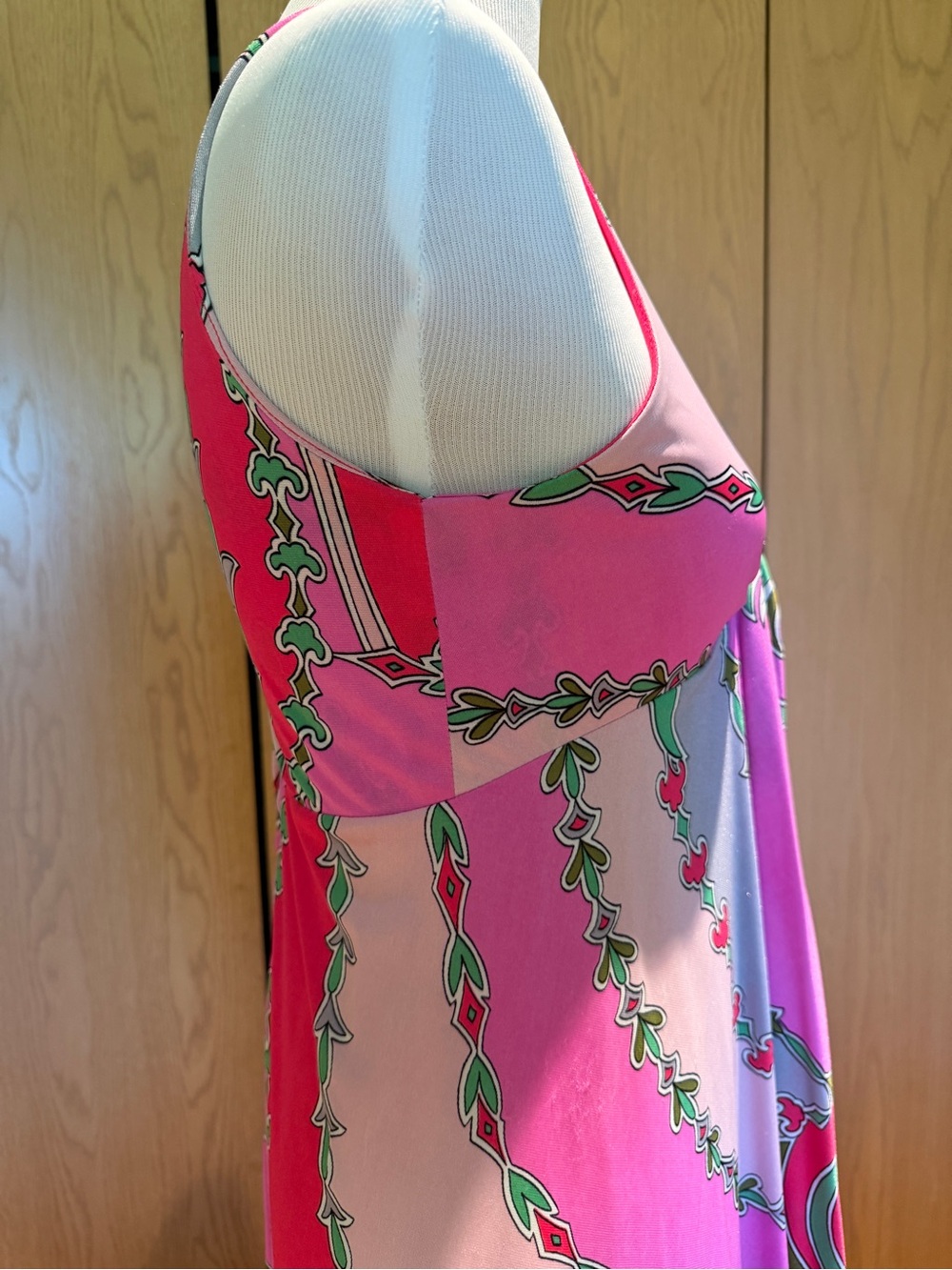 Vintage Saks Fifth Avenue 1970s Pink Green Halter Maxi Dress Sz 8 - Picture 7 of 13